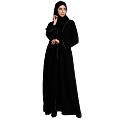 Front open abaya with piping work- Black Front open abaya with piping work- Black